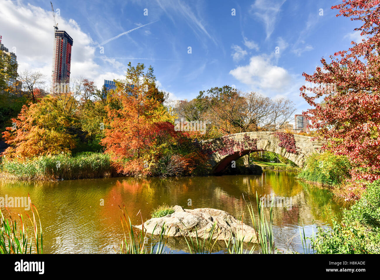 Gapstow Bridge in autunno a Central Park di New York City. Foto Stock