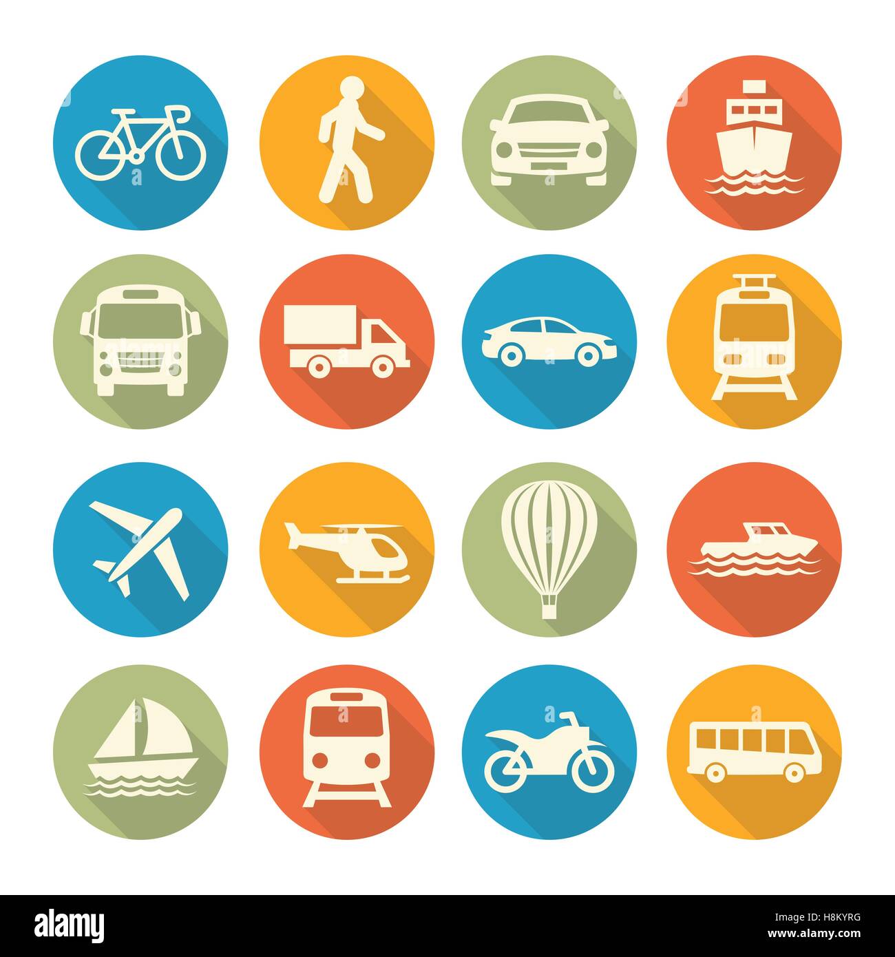 Trasporto colorati impostare le icone su sfondo bianco Illustrazione Vettoriale