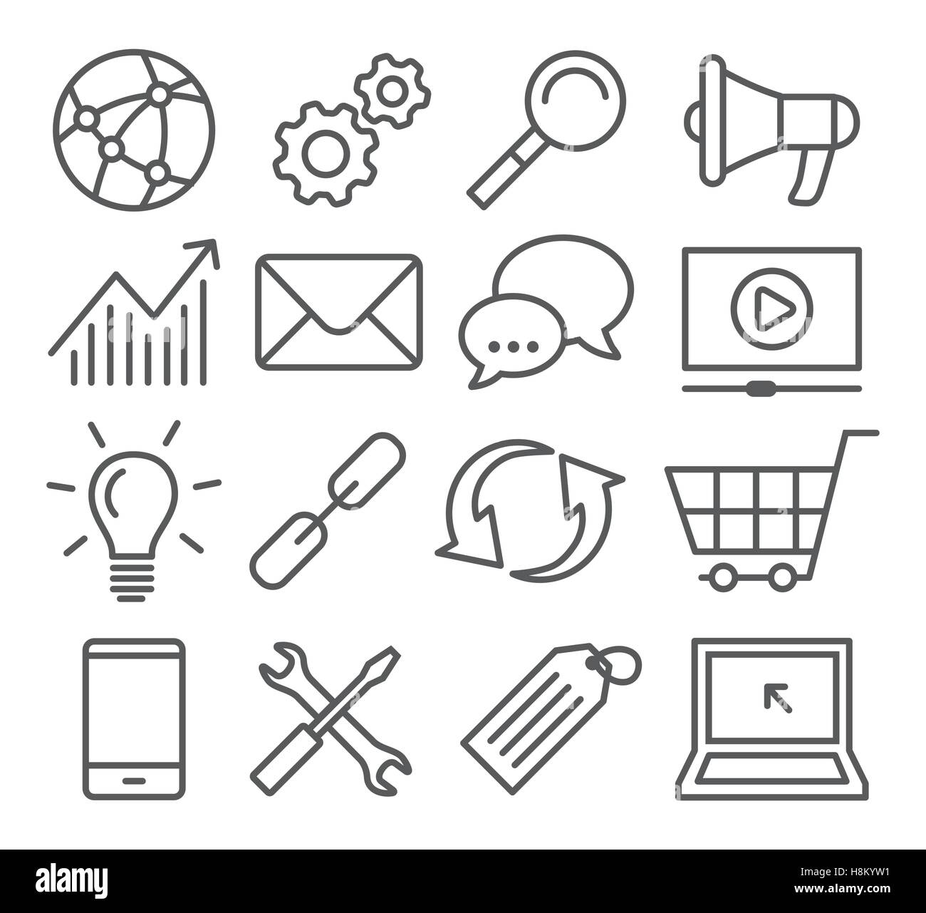 Riga icone di SEO Illustrazione Vettoriale