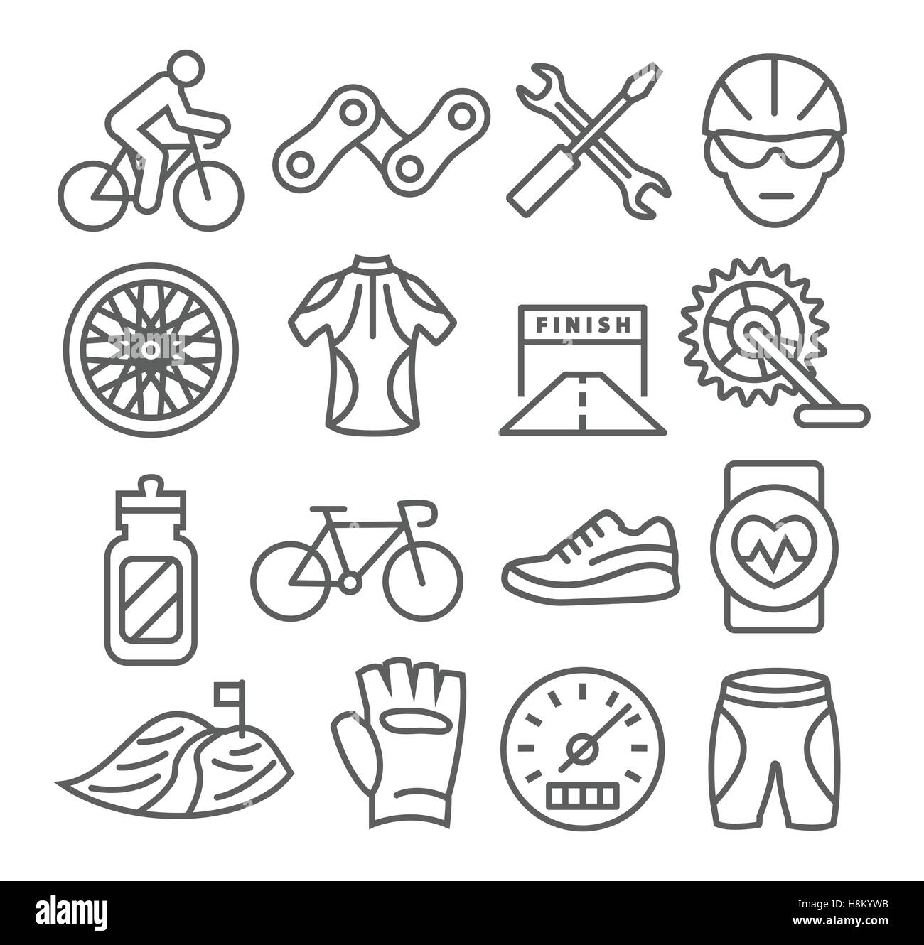Percorsi in bicicletta le icone della linea Illustrazione Vettoriale