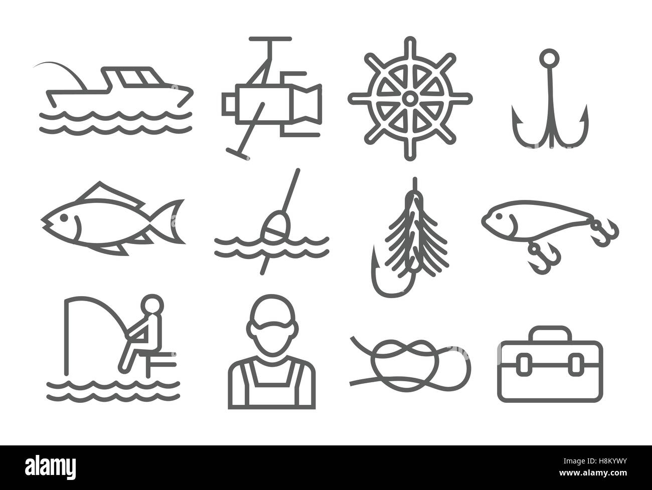 La pesca le icone della linea Illustrazione Vettoriale