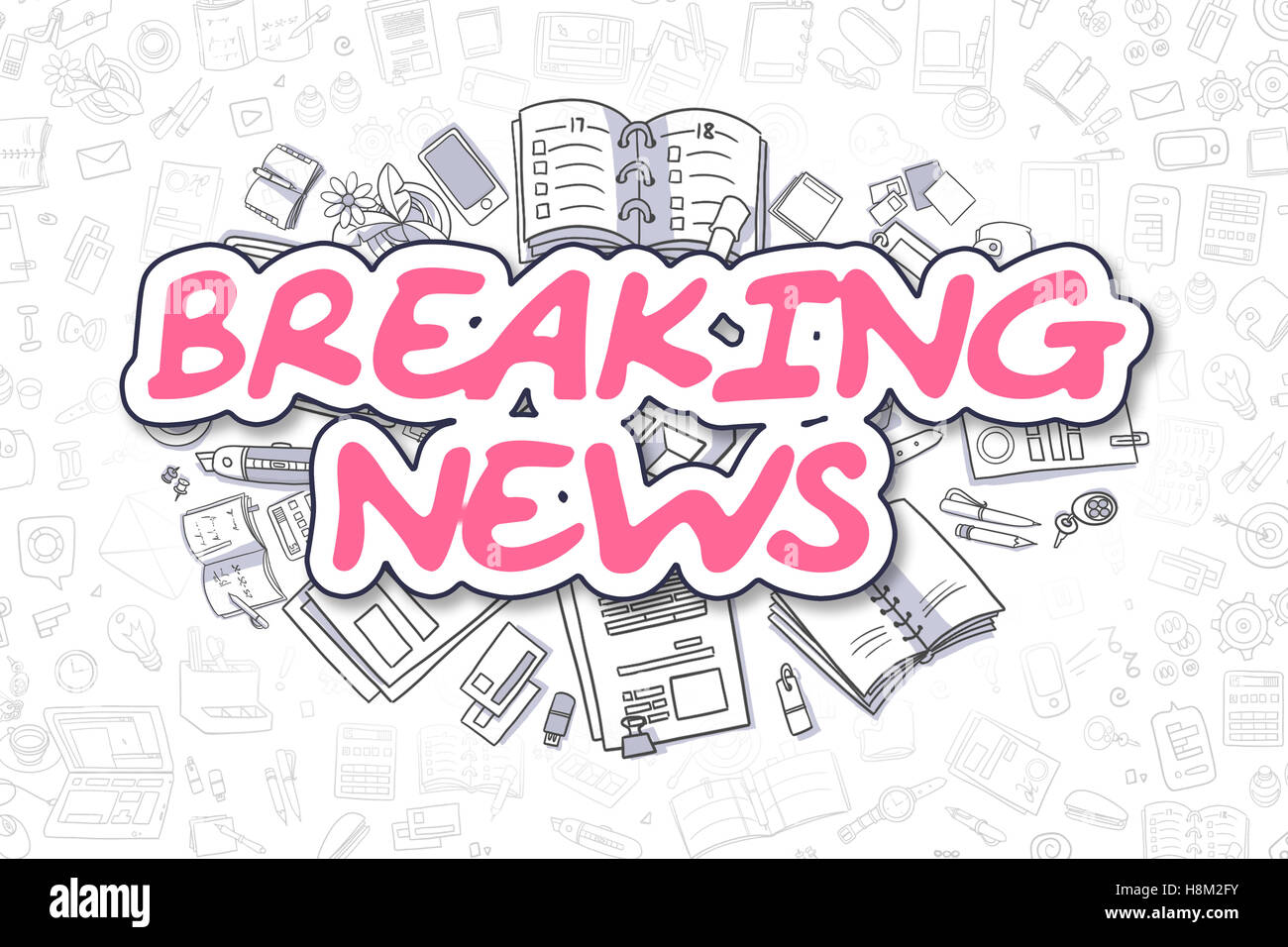 Ultime notizie - Doodle Magenta Testo. Il concetto di business. Foto Stock