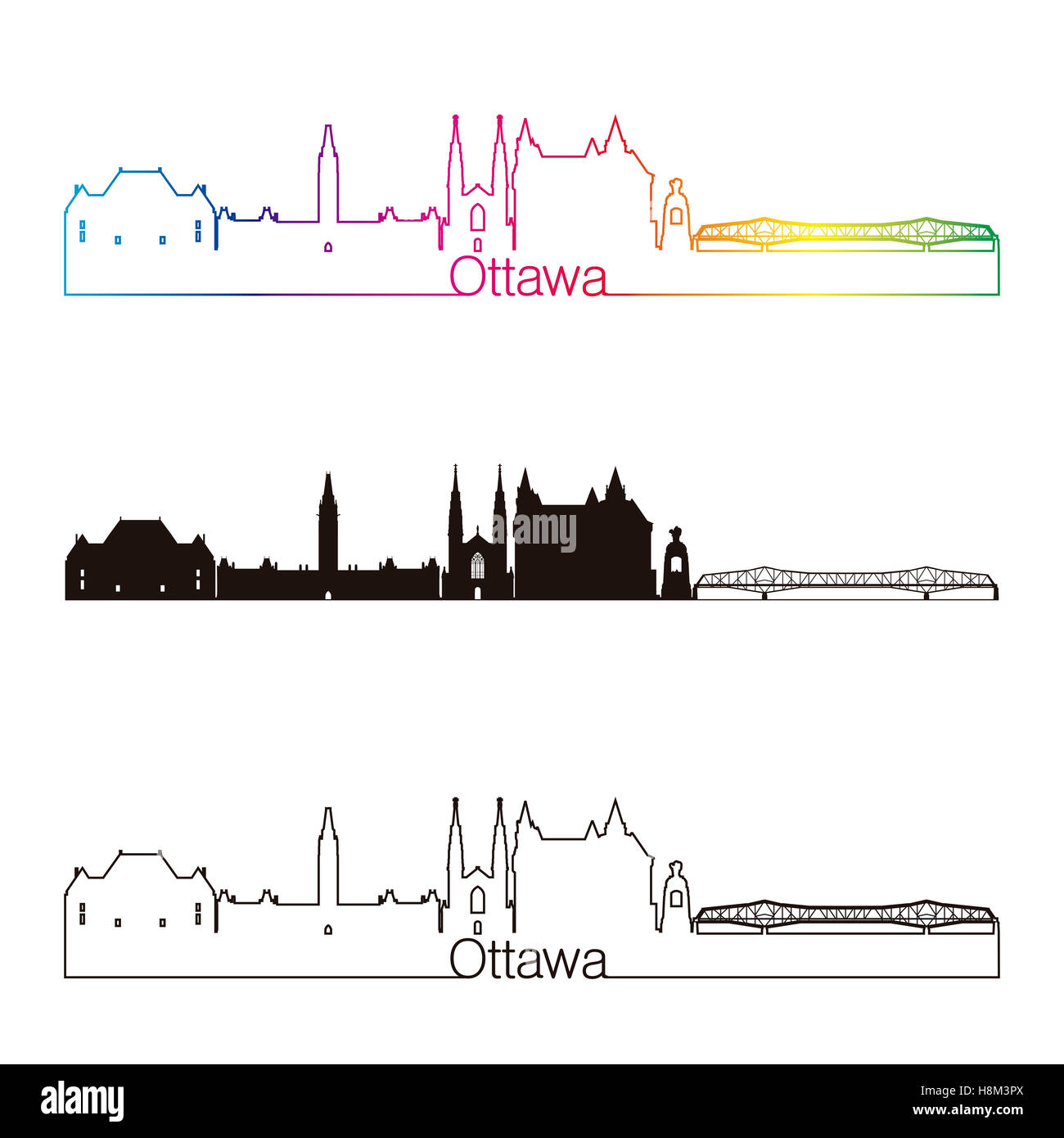 Lo skyline di Ottawa stile lineare con arcobaleno nel modificabile file vettoriali Foto Stock