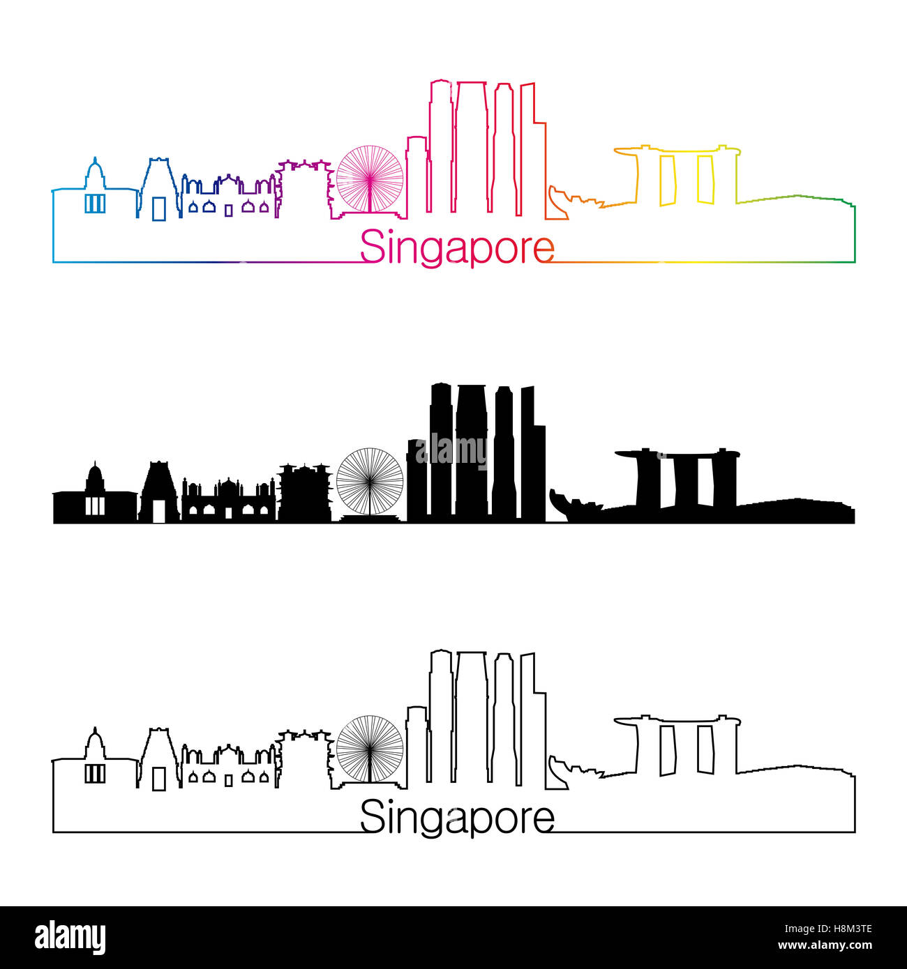 Singapore skyline stile lineare con arcobaleno nel modificabile file vettoriali Foto Stock