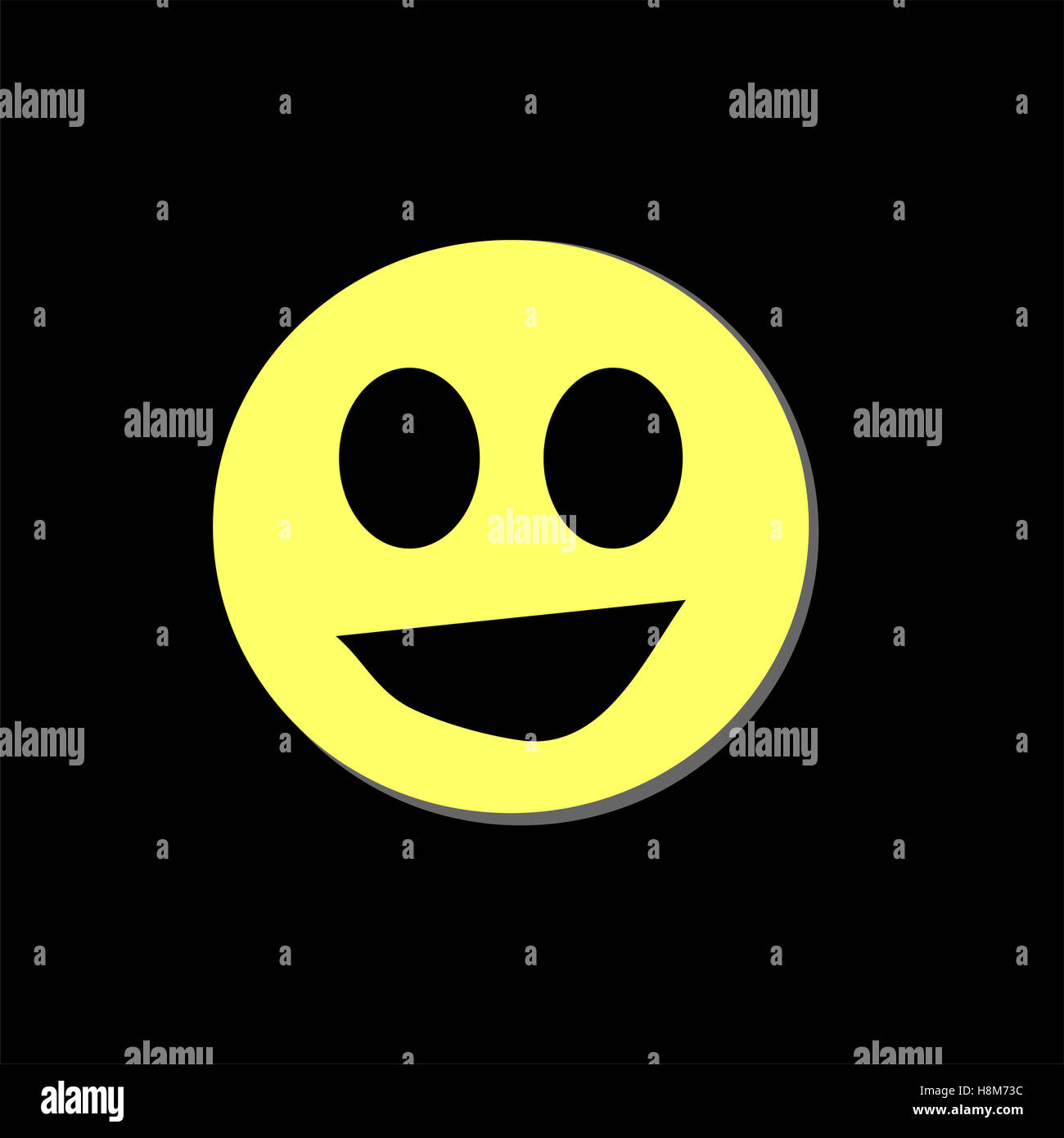 Giallo moderno ridere sorriso. Emoticon felice. Isolato su sfondo nero Foto Stock