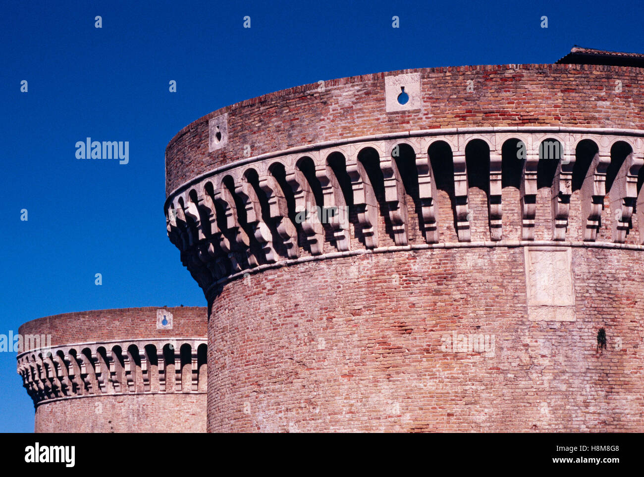L'Italia, Marche, Senigallia, Rocca Roveresca, Castello di facciata in dettaglio Foto Stock