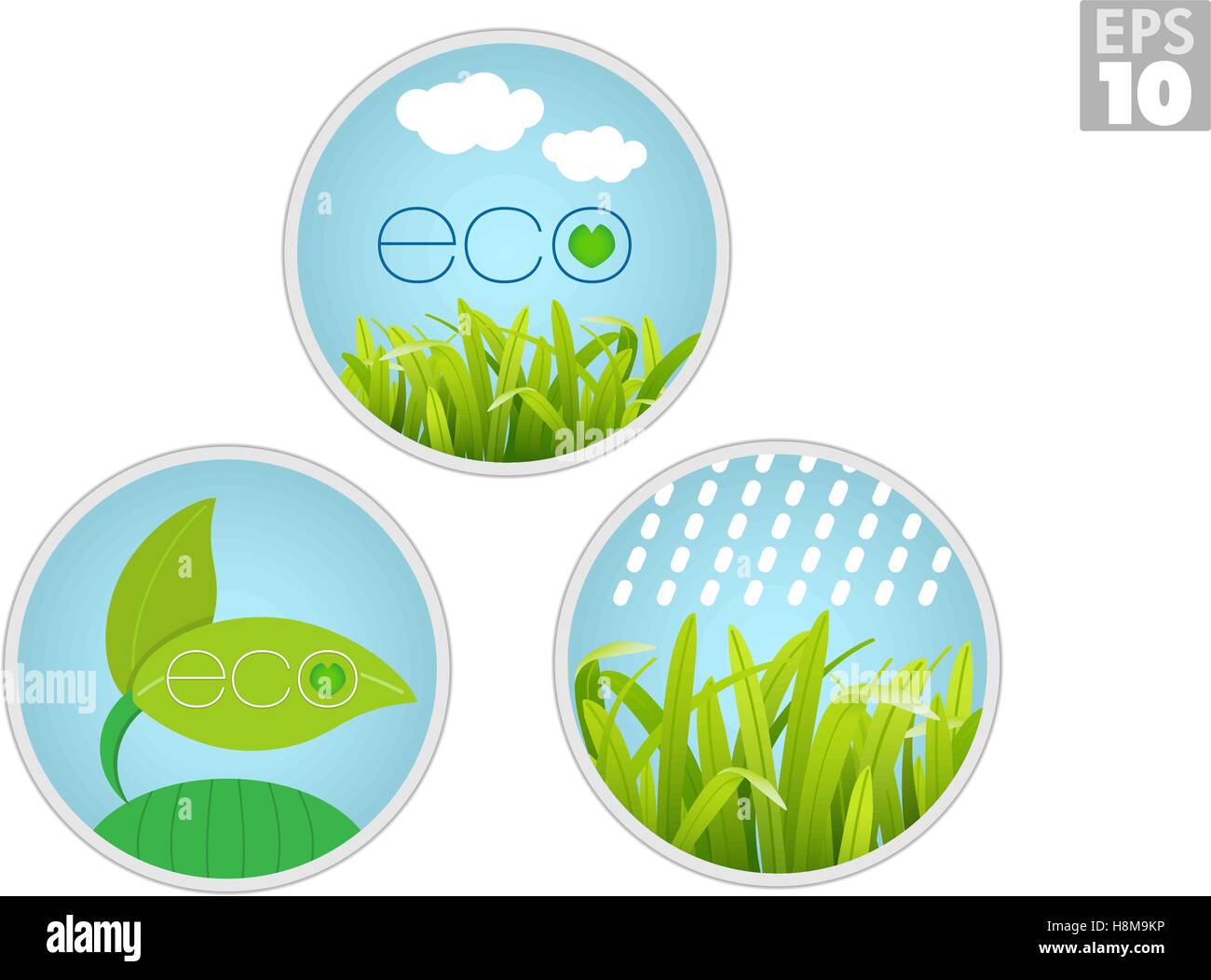 Eco etichette di sicurezza, coltivazione di piante, erba, naturale di foglie e pulire il sensore pioggia Illustrazione Vettoriale