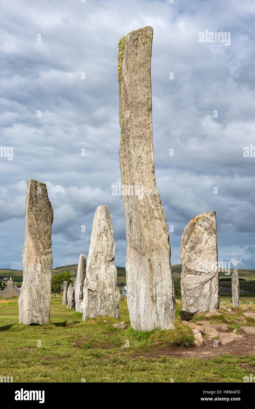 Callanish Standing Stones, 3000 anno vecchio cerchio di pietra, isola di Lewis, Ebridi Esterne, Scotland, Regno Unito Foto Stock