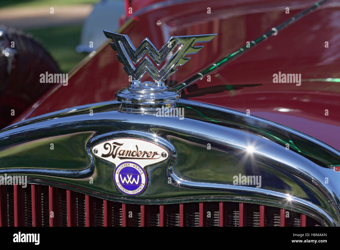 Il Mascot ed emblema della vettura tedesca marca Walker, modello W 11 Pullman Landaulet 1929, auto d'epoca, Schloss Dyck Classic giorni 2016 Foto Stock