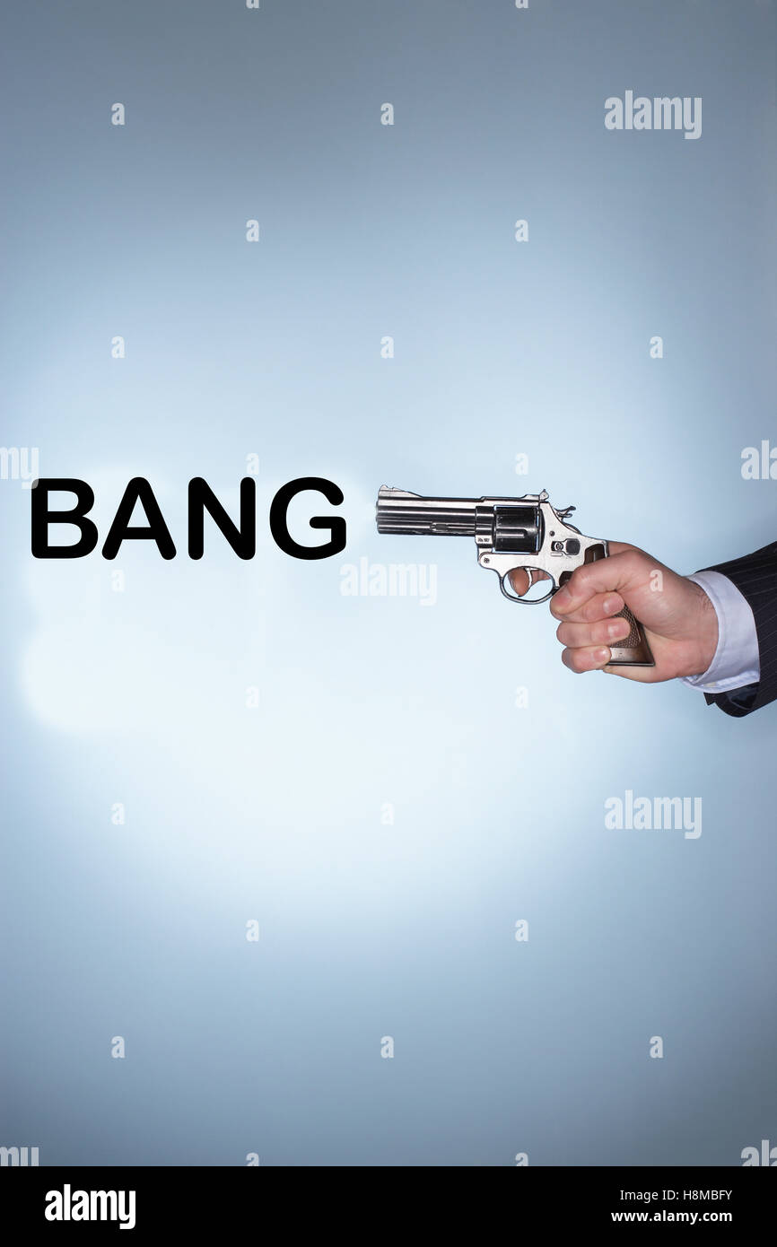 La pistola con il testo di Dire bang Foto Stock