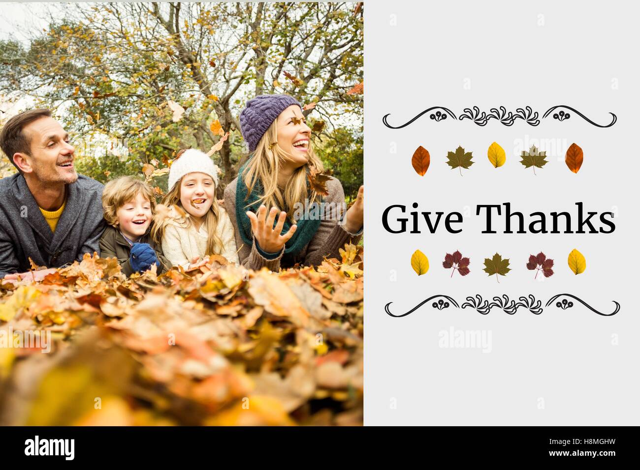 La famiglia felice e Messaggio di ringraziamento Foto Stock
