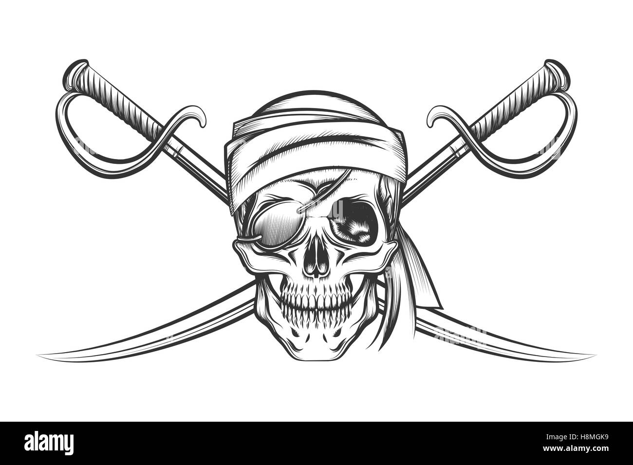 Il simbolo dei pirati del cranio nella Captain's hat e due spade incrociate. Illustrazione Vettoriale in stile tatuaggio Immagine e Vettoriale - Alamy