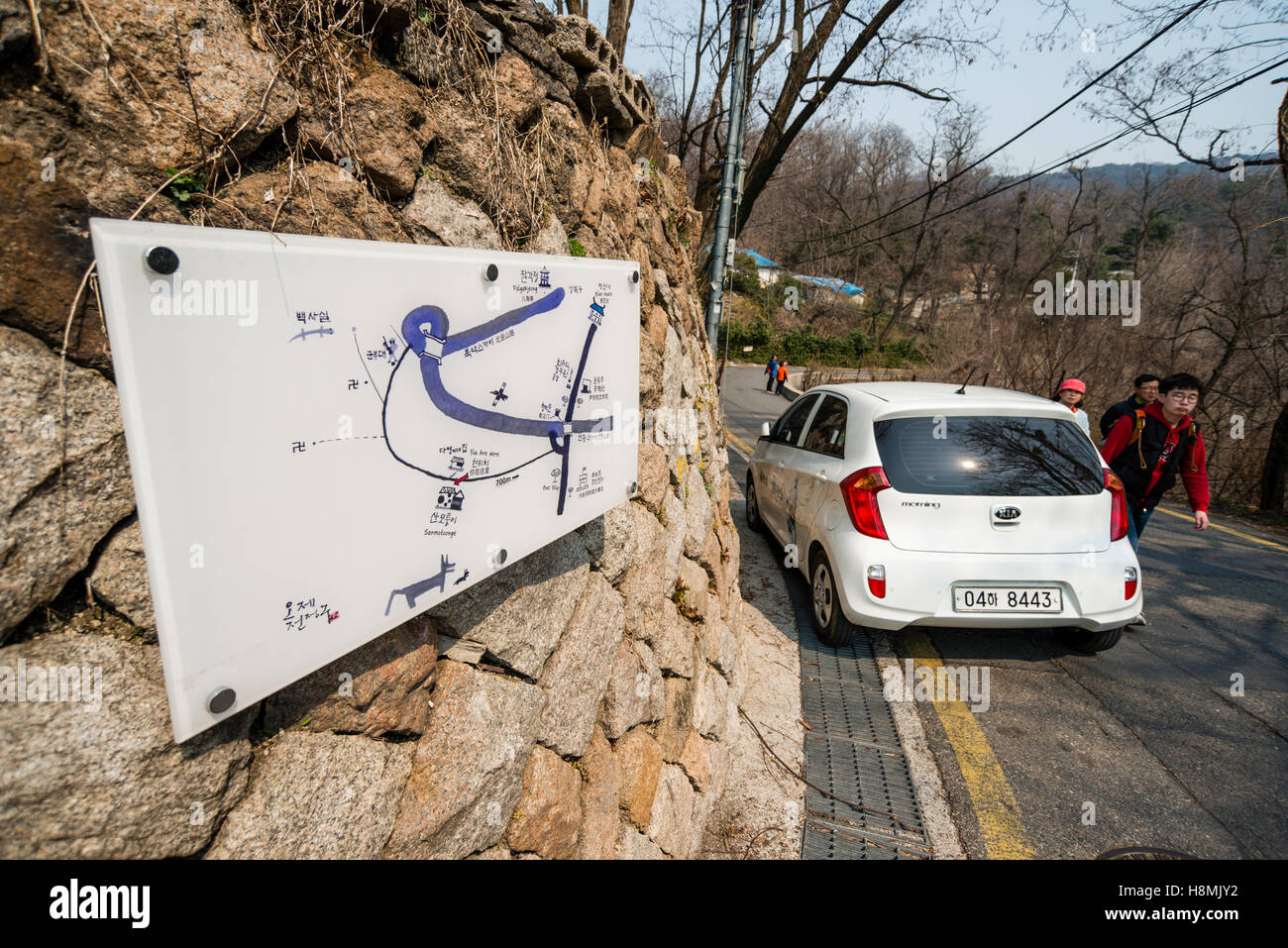 Semplificata la mappa stradale di Buamdong visualizzati in strada, Buamdong, Seoul, Corea Foto Stock