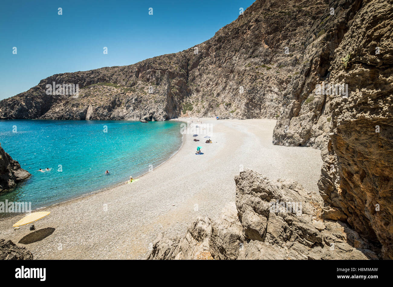 Agiofarago beach, Creta, Grecia. Agiofaraggo è una delle più belle spiagge di Creta. Esso è circondato da scogliere. Foto Stock