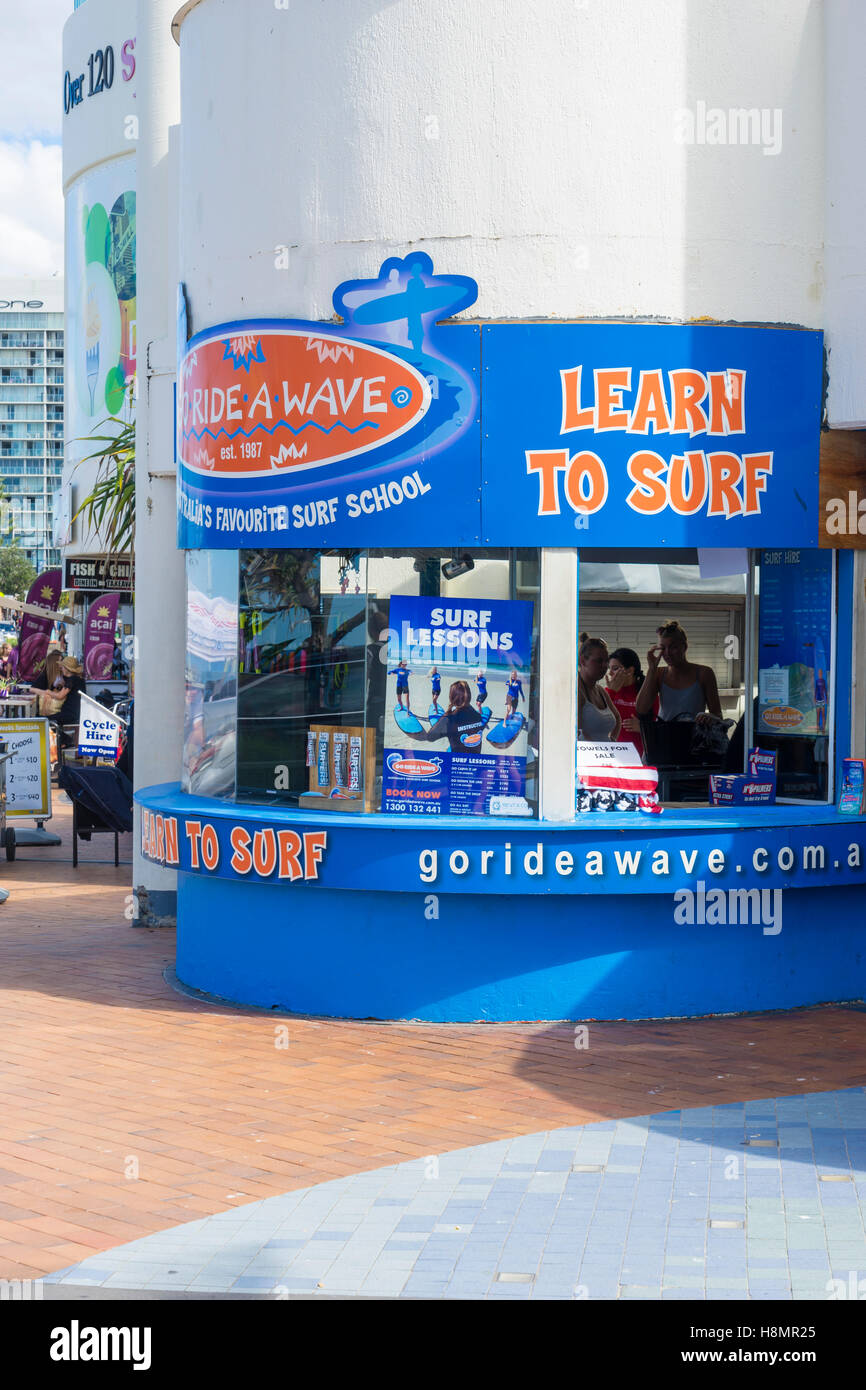Surfers Paradise imparare il surf shop in Gold Coast, Australia Foto Stock