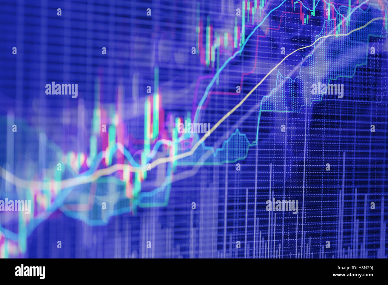 Abstract sfondo sfocato basato sul mercato azionario di grafici. Borsa tema attività Foto Stock