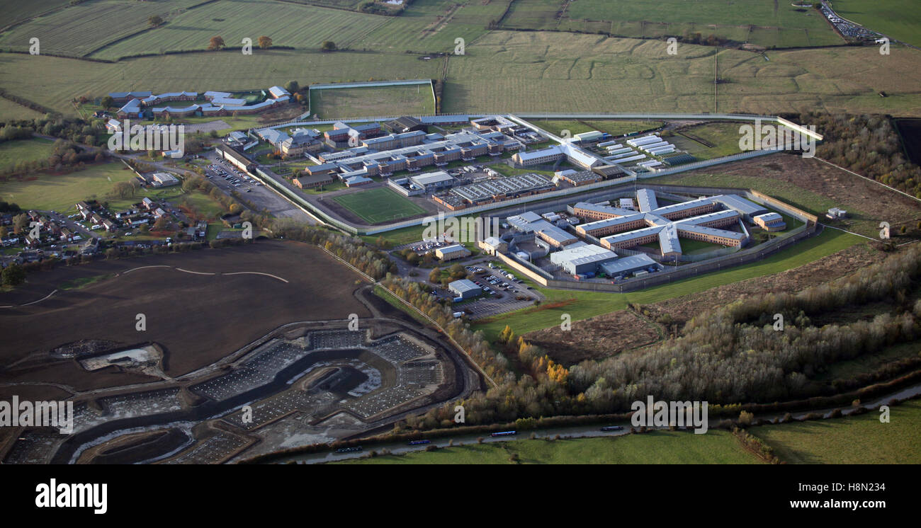 Vista aerea del Rainsbrook fissare Training Center, HMP Onley & HMP Rye Hill vicino a Rugby, Regno Unito Foto Stock