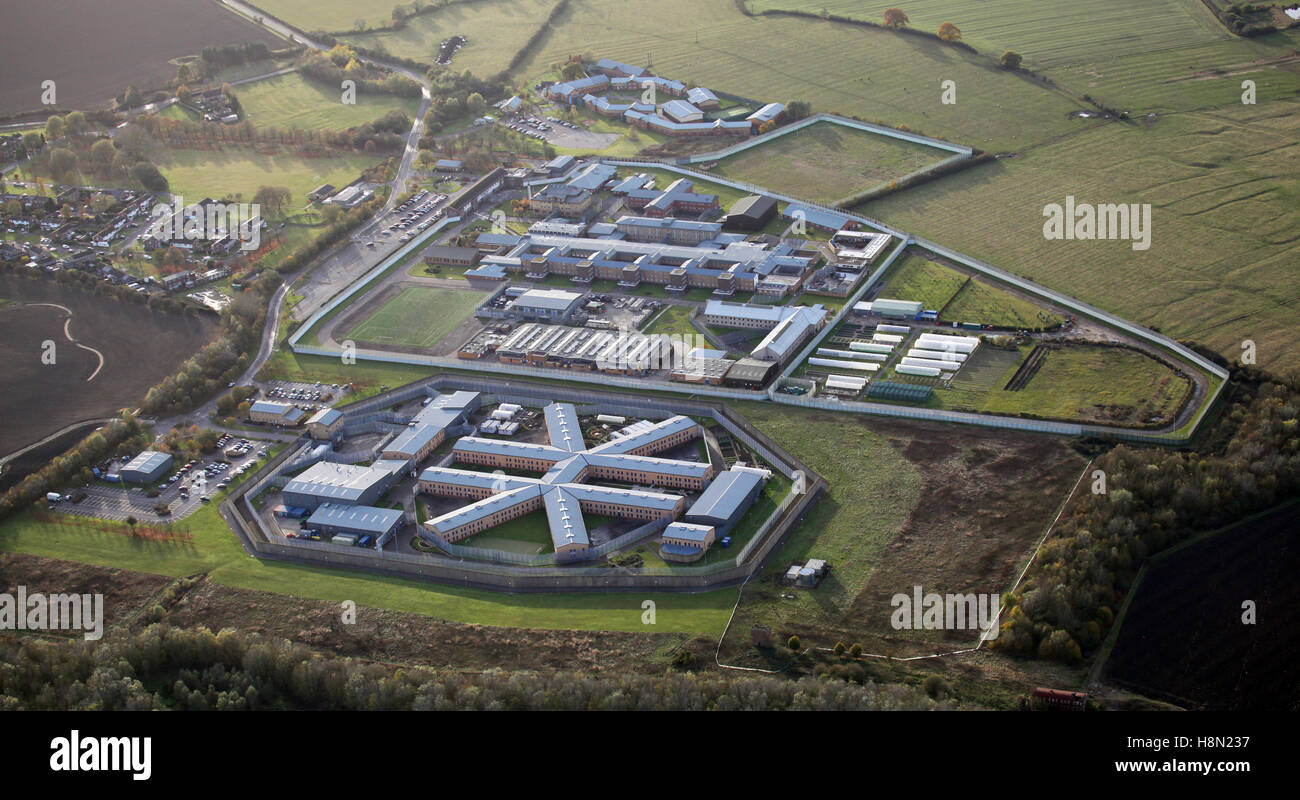 Vista aerea del Rainsbrook fissare Training Center, HMP Onley & HMP Rye Hill vicino a Rugby, Regno Unito Foto Stock