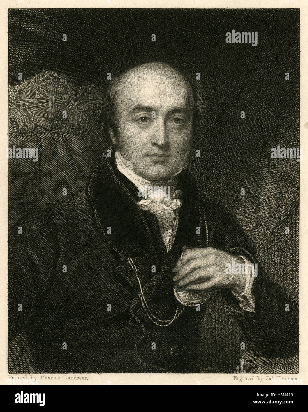 Antica incisione 1831, Sir Thomas Lawrence. Sir Thomas Lawrence PRA FRS (1769-1830) è stato un leader inglese ritratto pittore e il quarto presidente della Royal Academy. Fonte: incisione originale. Foto Stock