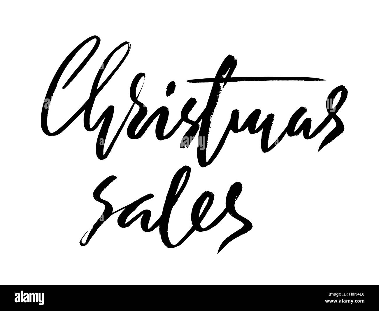 Vendite di Natale disegnati a mano scritte. La calligrafia fatti a mano in bianco nero colore isolato su sfondo bianco per il vostro design. Illustrazione Vettoriale Illustrazione Vettoriale