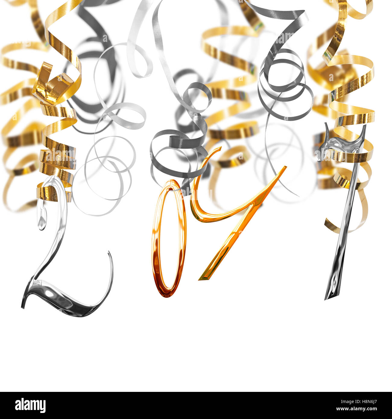 Oro e argento 2017 numeri appesi a serpentine Foto Stock