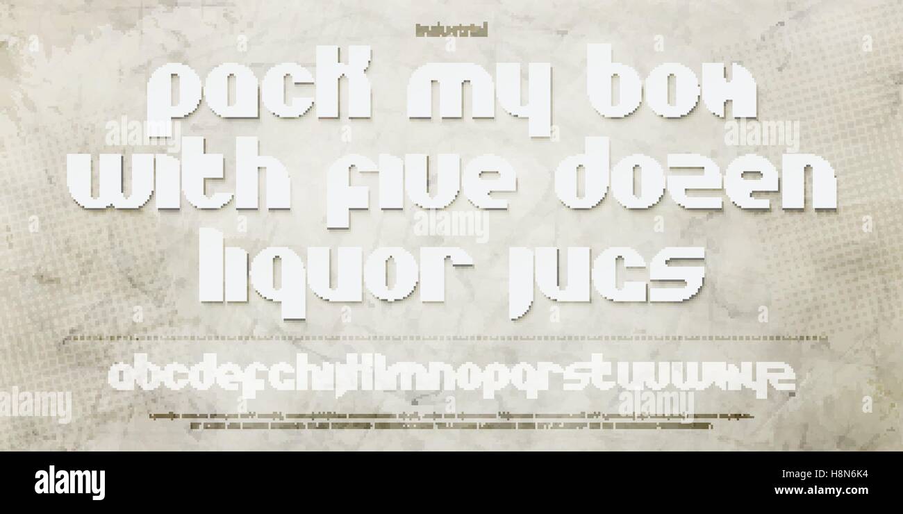 Stile industriale alfabeto lettere oltre il muro di cemento texture. vettore, grungy font type design. scolpiti i simboli lettering. costruire Illustrazione Vettoriale