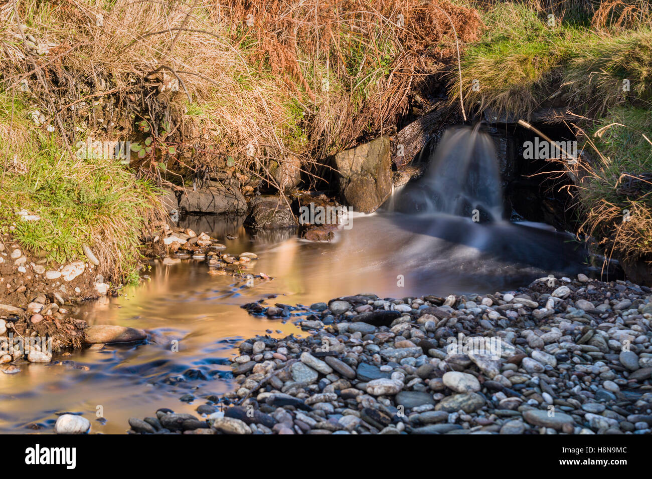 Una lunga esposizione del piccolo ruscello e ciottoli modello di rilascio: No. Proprietà di rilascio: No. Foto Stock