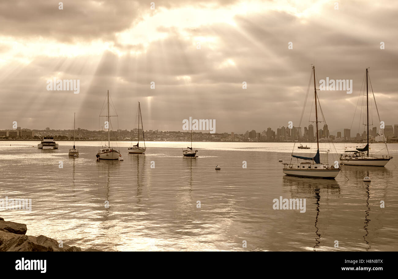 Porto di San Diego, sunrise, San Diego, California, Stati Uniti d'America. Foto Stock