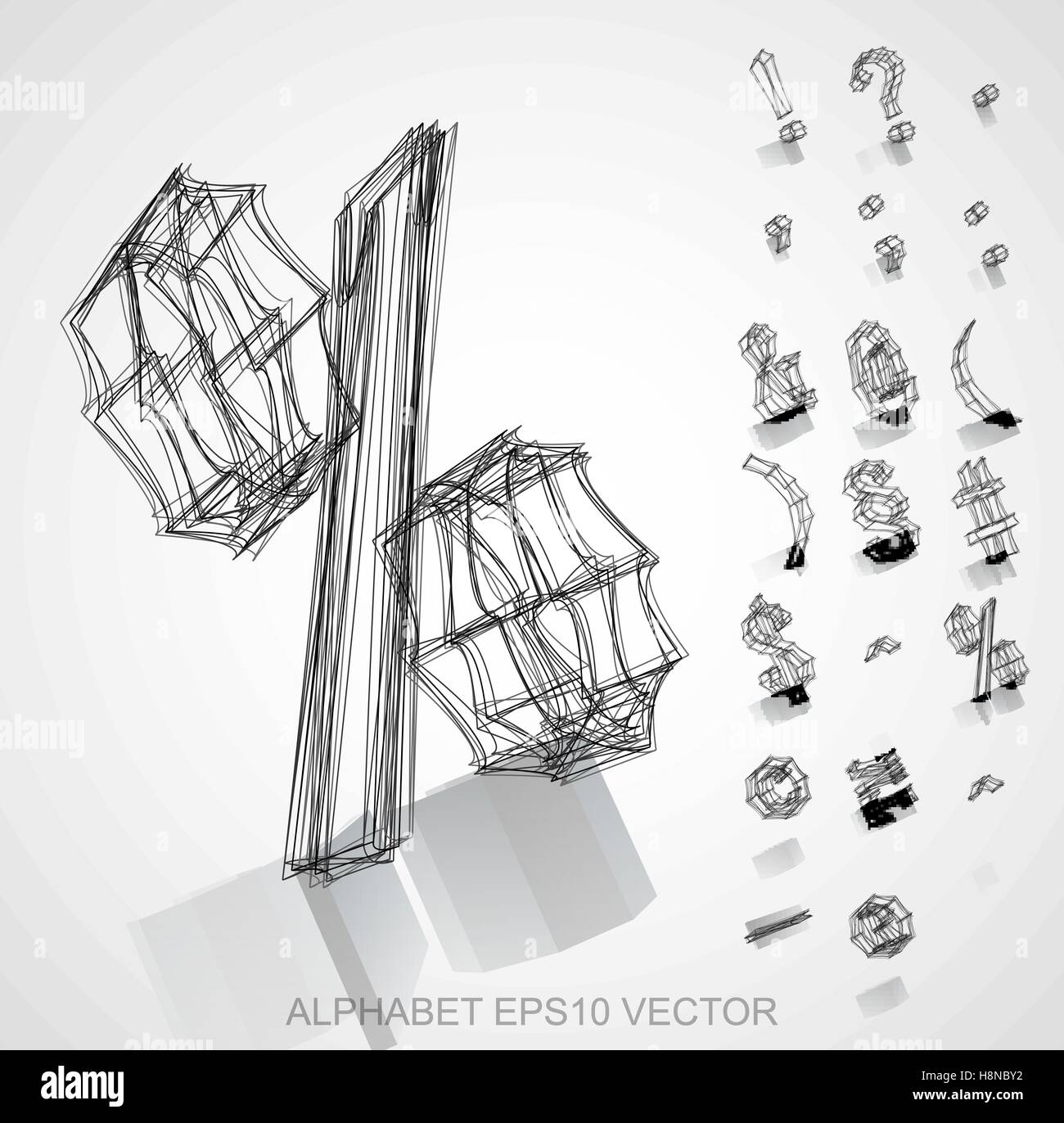Illustrazione astratta di un disegnati simboli con la riflessione. Set di disegnati a mano 3D i simboli per il design. EPS vettore 10 illustr Illustrazione Vettoriale