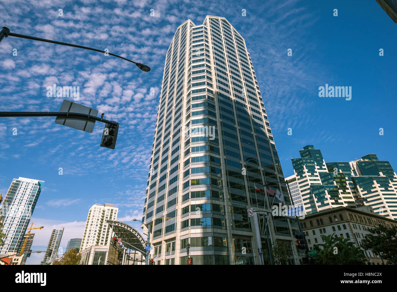 Un Americano Plaza edificio, il centro cittadino di San Diego, California, USA. Foto Stock