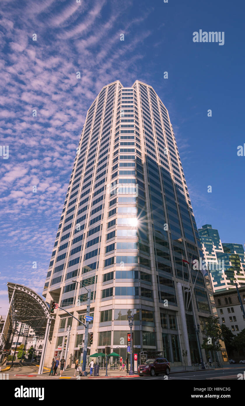 Un Americano Plaza edificio, il centro cittadino di San Diego, California, USA. Foto Stock