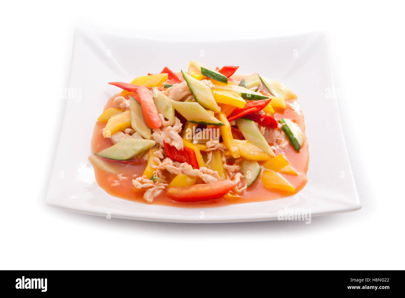 Asian piatto di carne con verdure Foto Stock