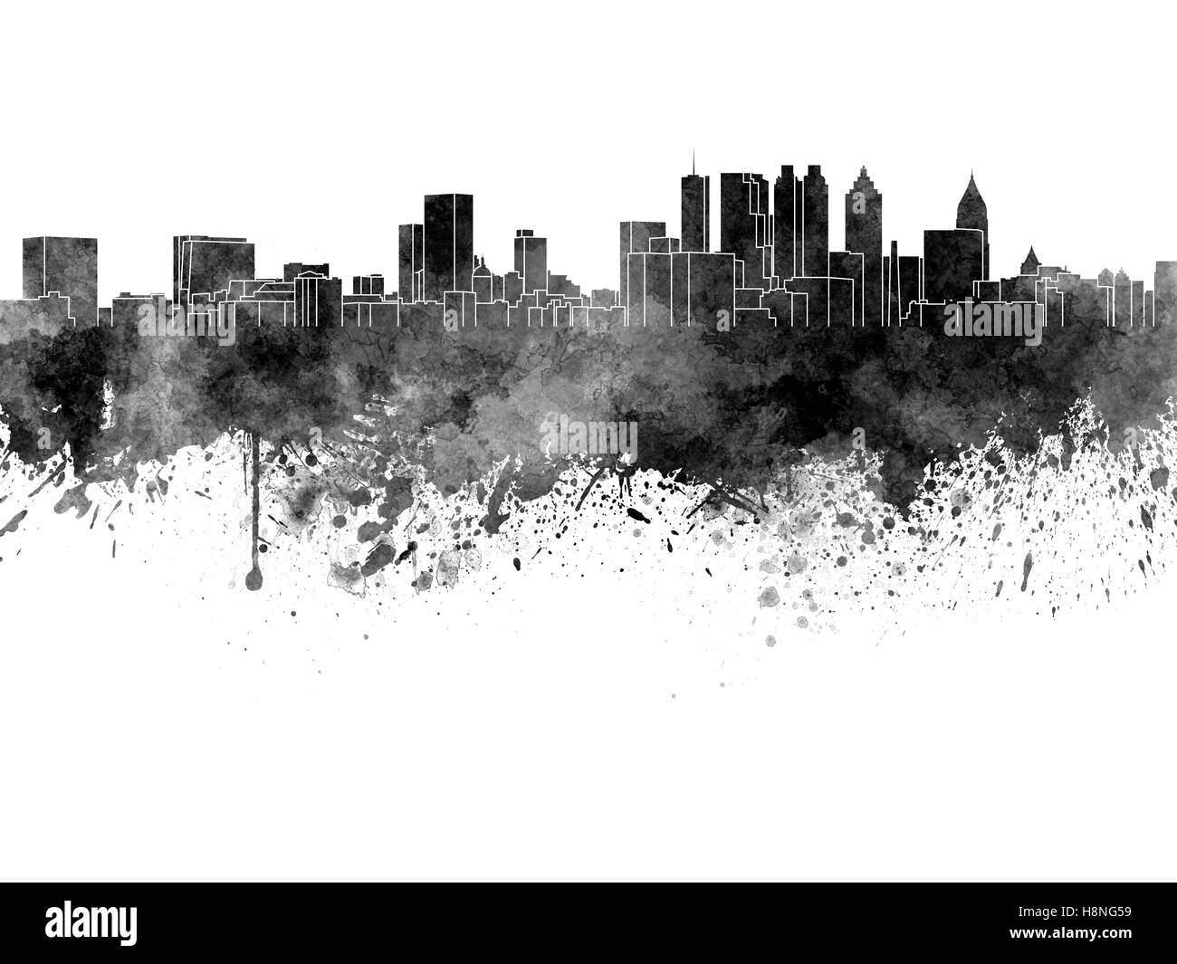 Atlanta skyline in acquerello nero su sfondo bianco Foto Stock