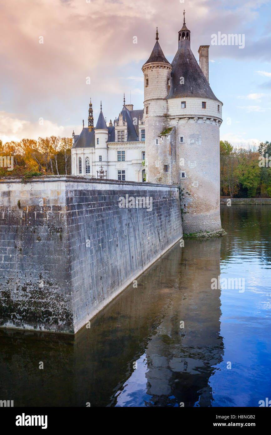 Il Chateau de Chenonceau, medievale castello francese nella Valle della Loira, in Francia. È stato costruito nel secolo 15-16, architettonico mixtu Foto Stock