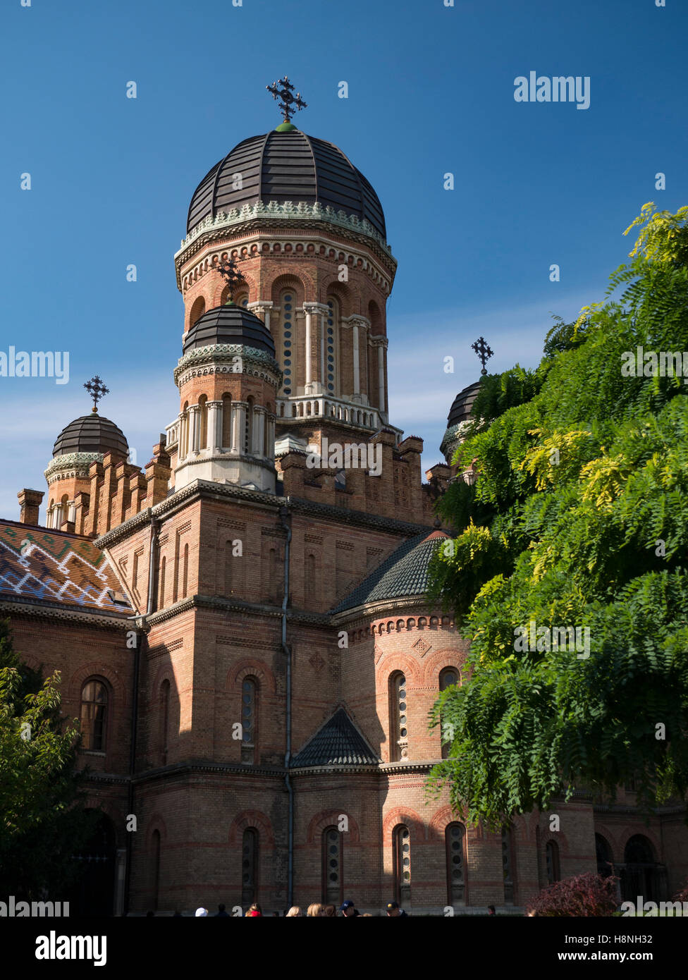 La torre a forma di cupola di chernivtsi National University in chernivtsi ucraina con alberi autunnali Foto Stock