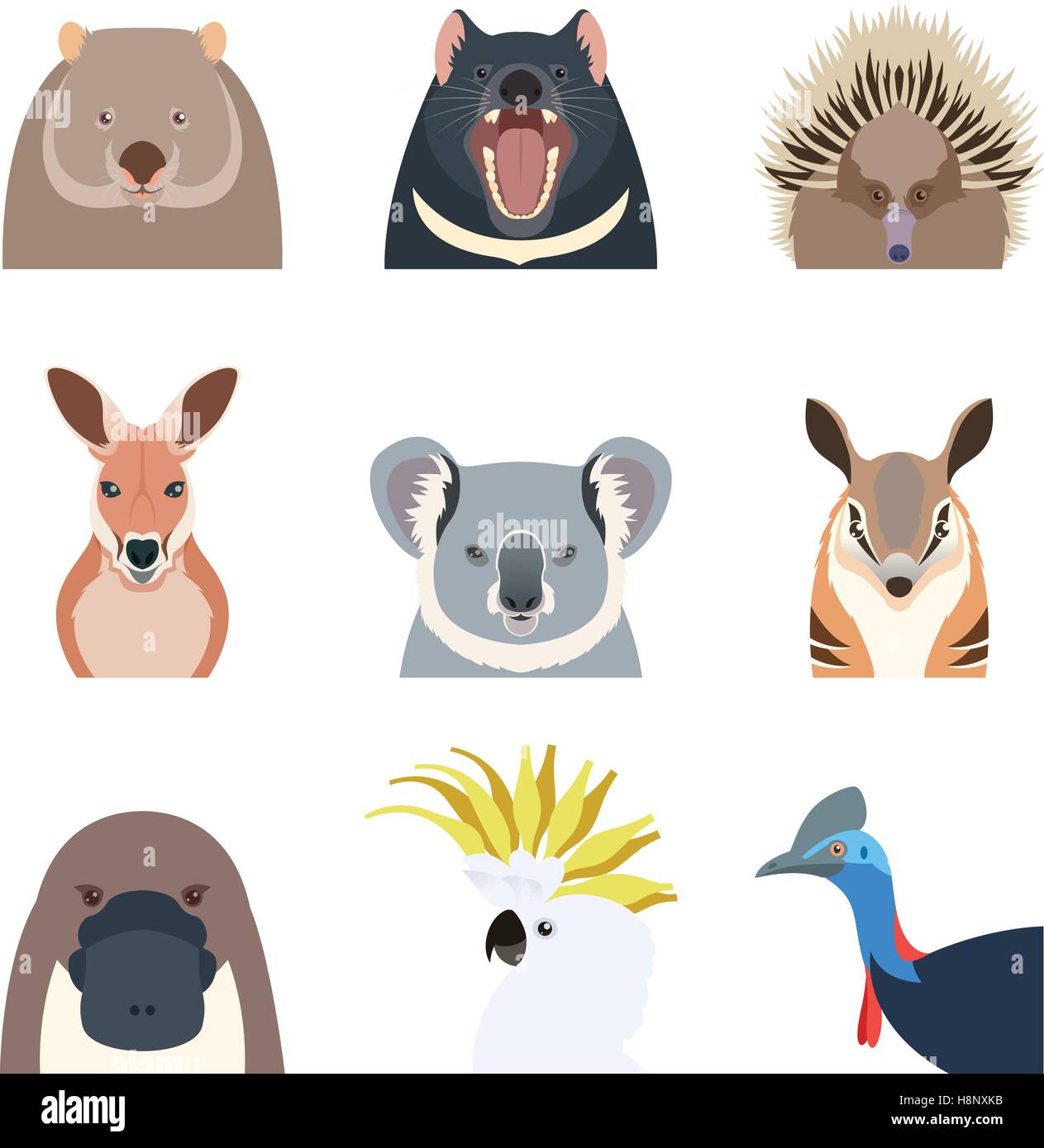 Immagine vettoriale di animali Australiani icone piatta Illustrazione Vettoriale