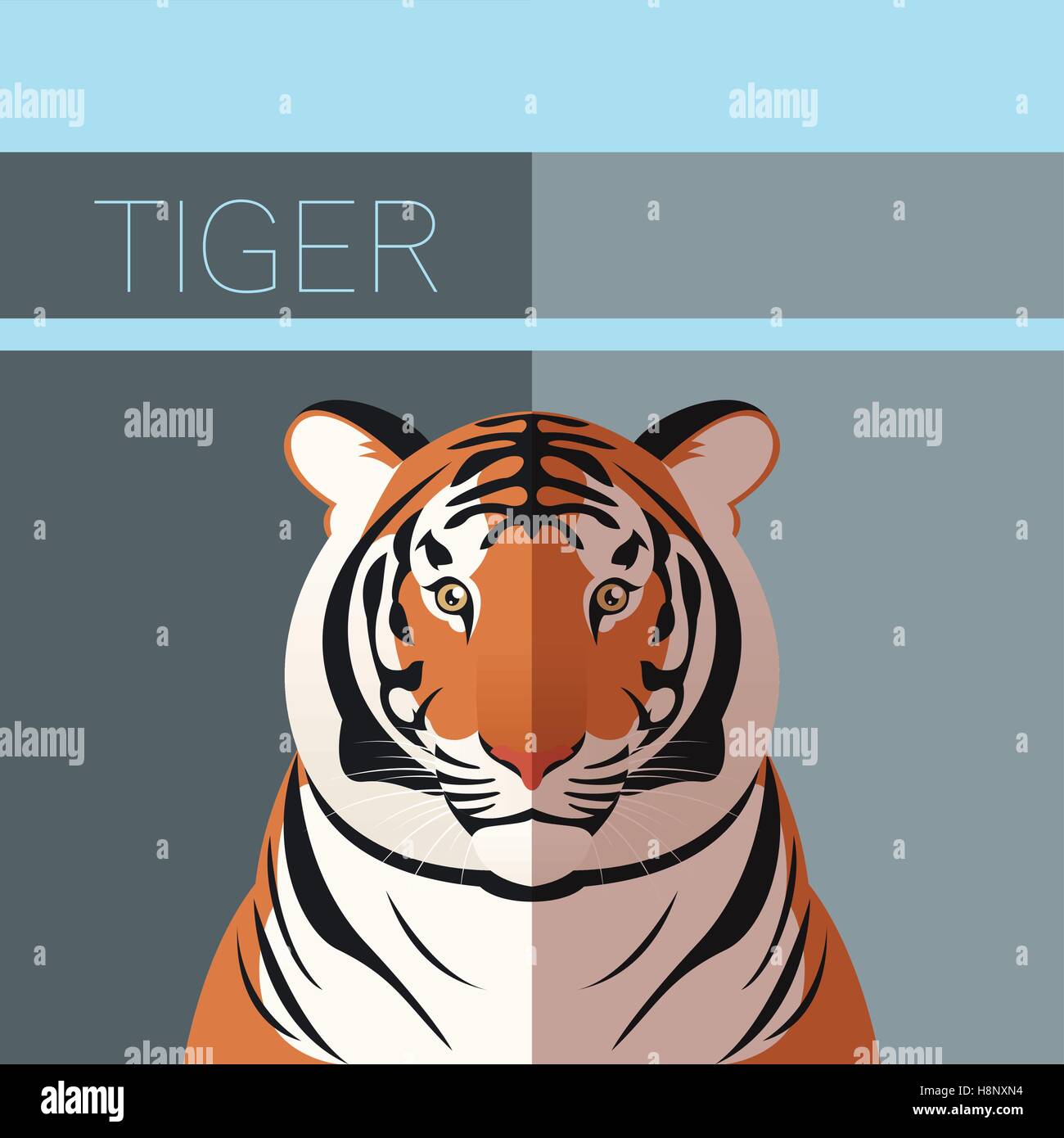 Immagine vettoriale della tigre cartolina piatta Illustrazione Vettoriale