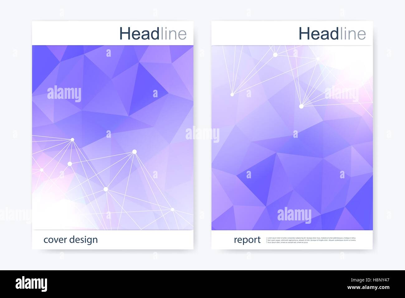 Brochure scientifico modello di disegno. Vettore formato flyer, struttura molecolare di DNA collegato con linee e punti. Scientific colorato disegno poligonale per la rivista, il foglietto, coperchio, poster design. Illustrazione Vettoriale