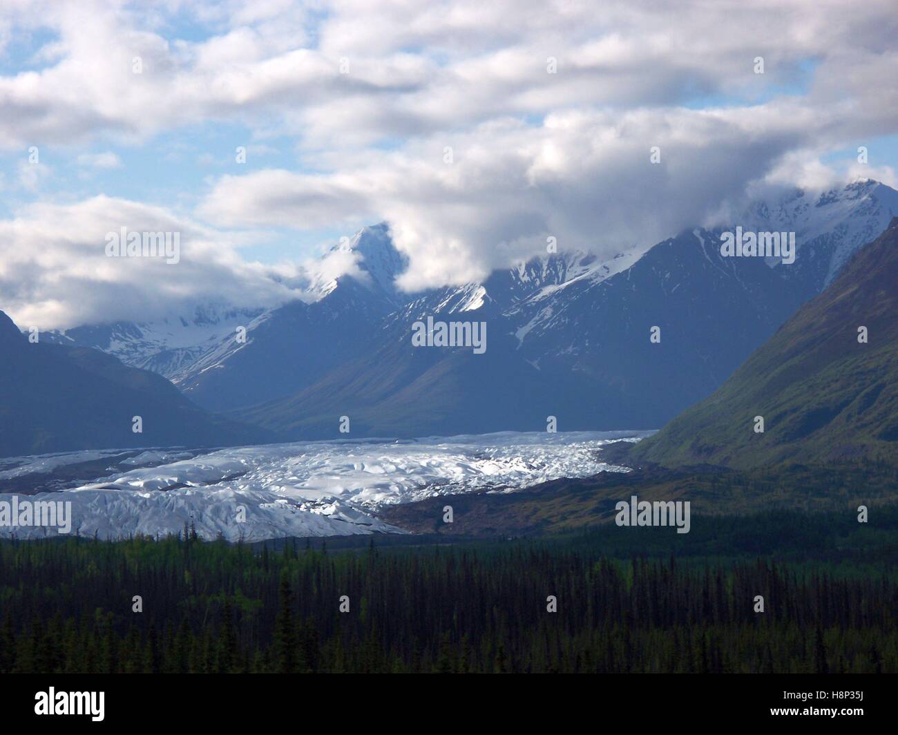 Il Ghiacciaio Matanuska, lungo la Glenn Highway in Alaska sudorientale Foto Stock