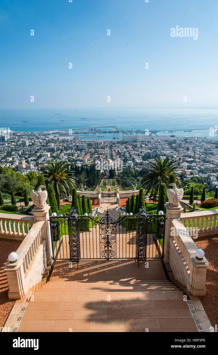 I giardini Bahai di Haifa, Israele Foto Stock