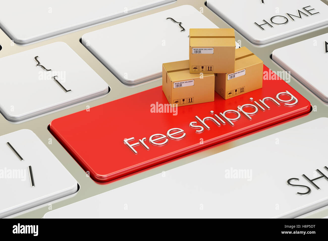 Spedizione gratuita concetto su rosso pulsante tastiera, rendering 3D Foto Stock