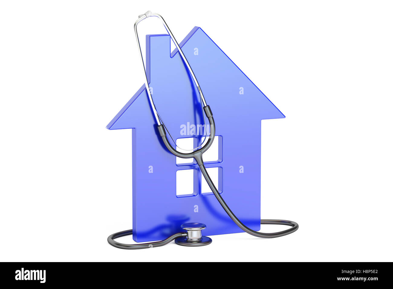 Casa con stetoscopio medico, rendering 3D isolati su sfondo bianco Foto Stock