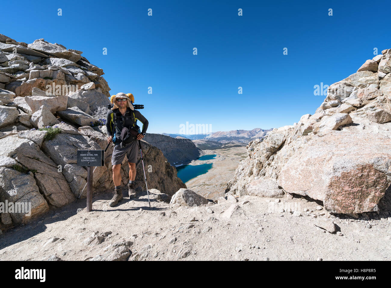 In occasione del vertice di Forester Pass, Kings Canyon National Park, Sierra Nevada, in California, Stati Uniti d'America Foto Stock