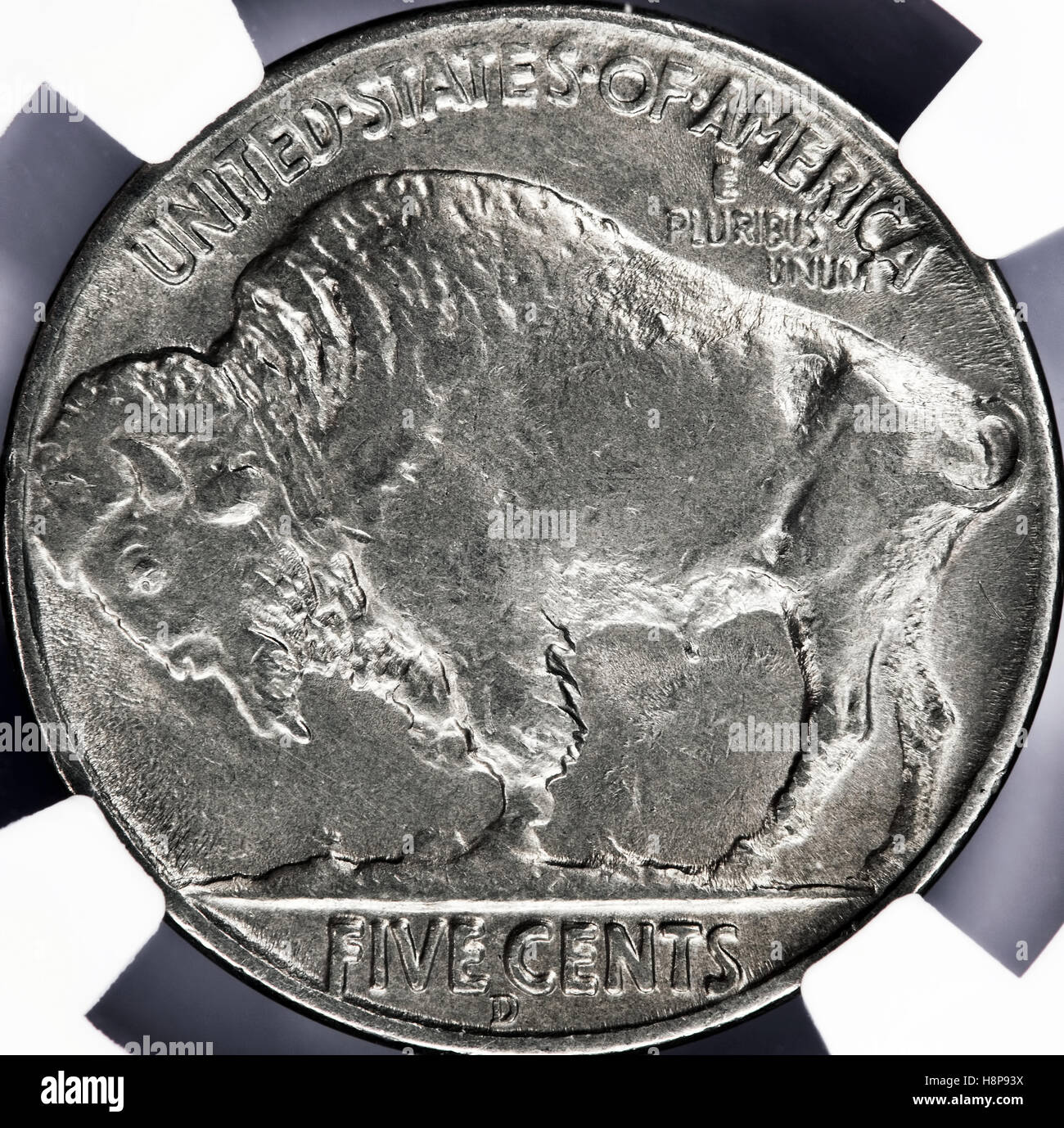 Raro 1937- D tre gamba buffalo nickle. Foto Stock