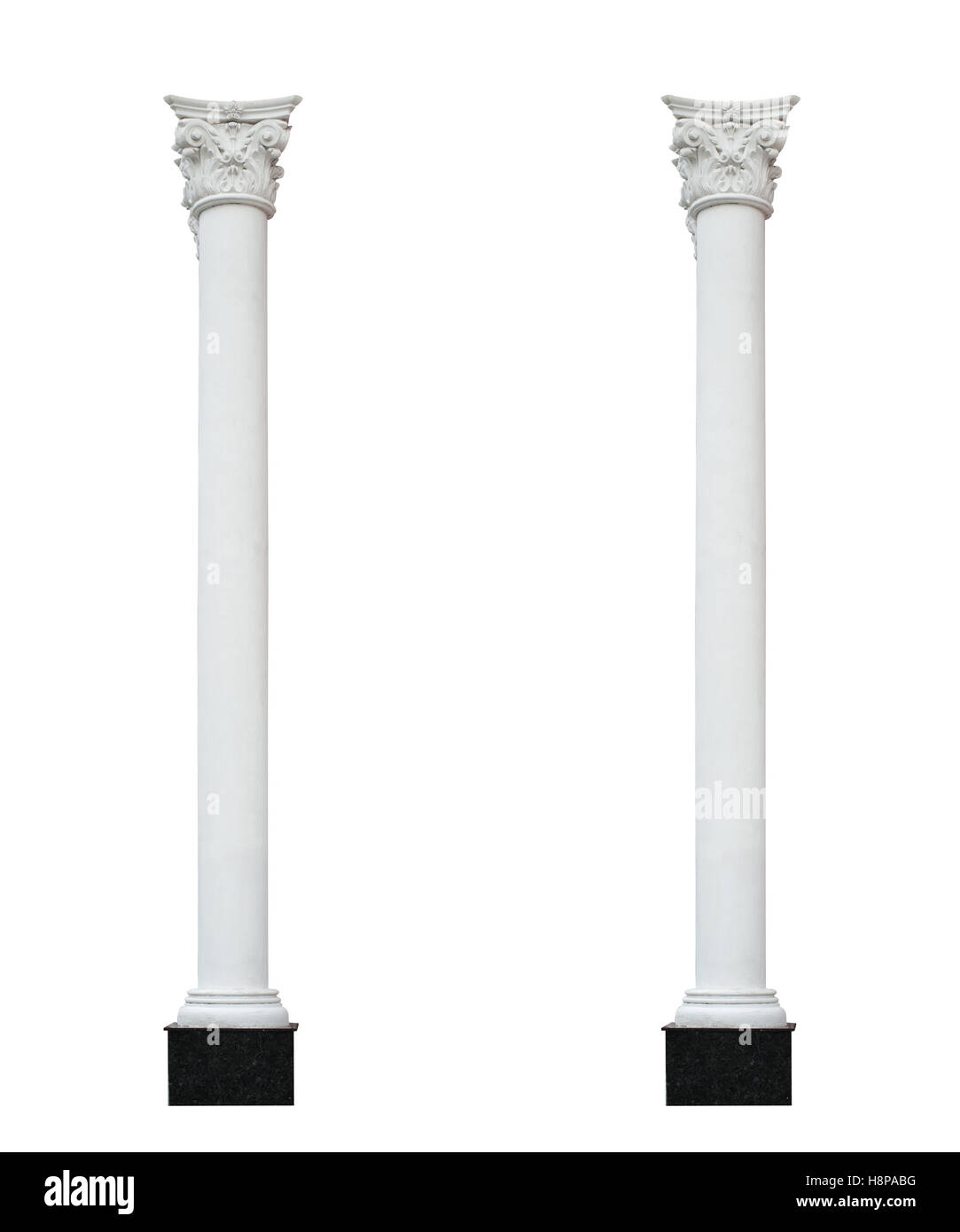Due colonna architettonico isolato su sfondo bianco Foto Stock