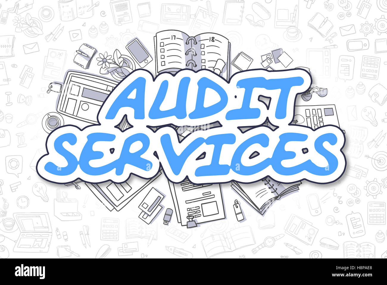 I servizi di audit - Cartoon Blue iscrizione. Il concetto di business. Foto Stock