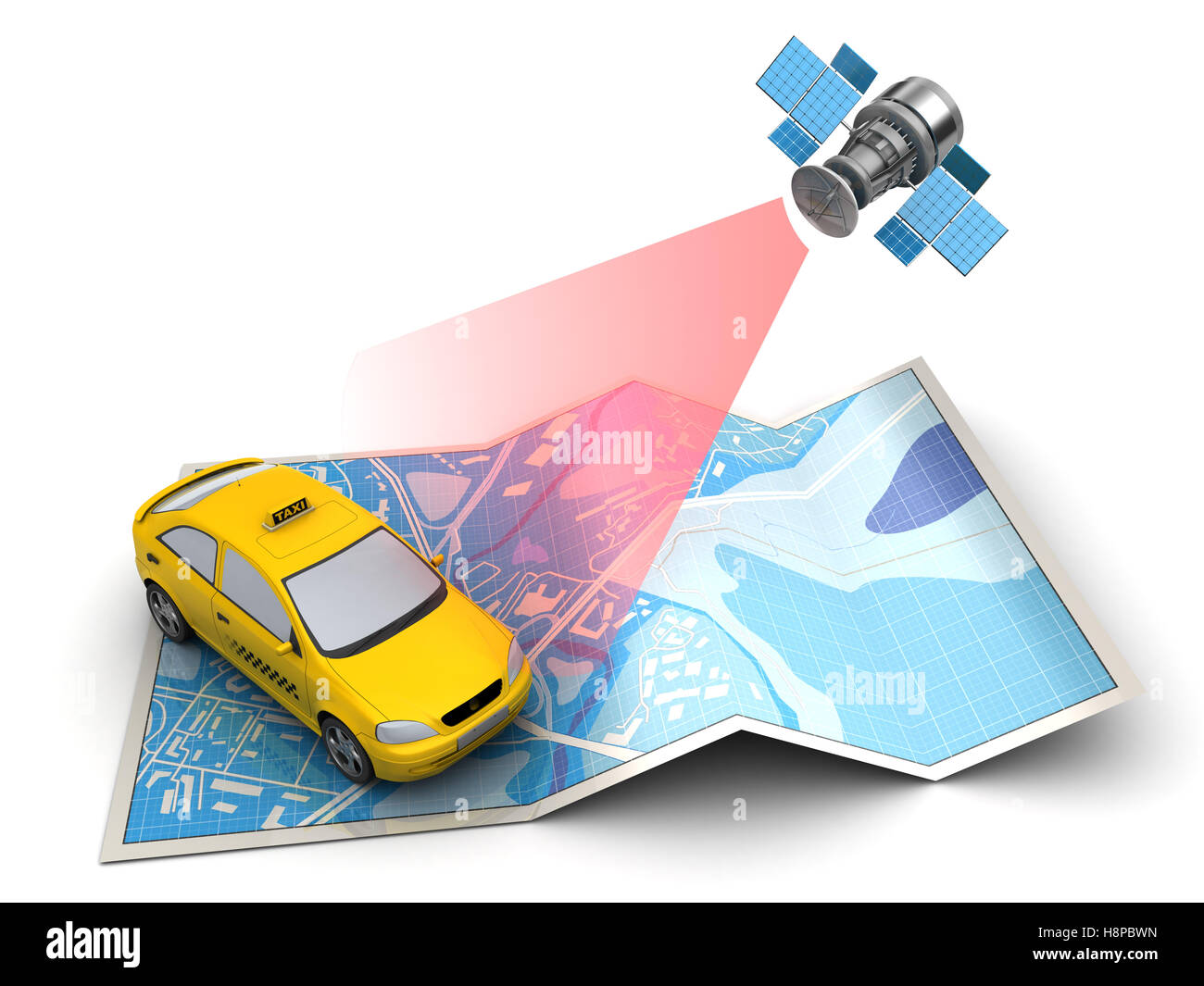 3d illustrazione di taxi di localizzazione della posizione sulla mappa Foto Stock