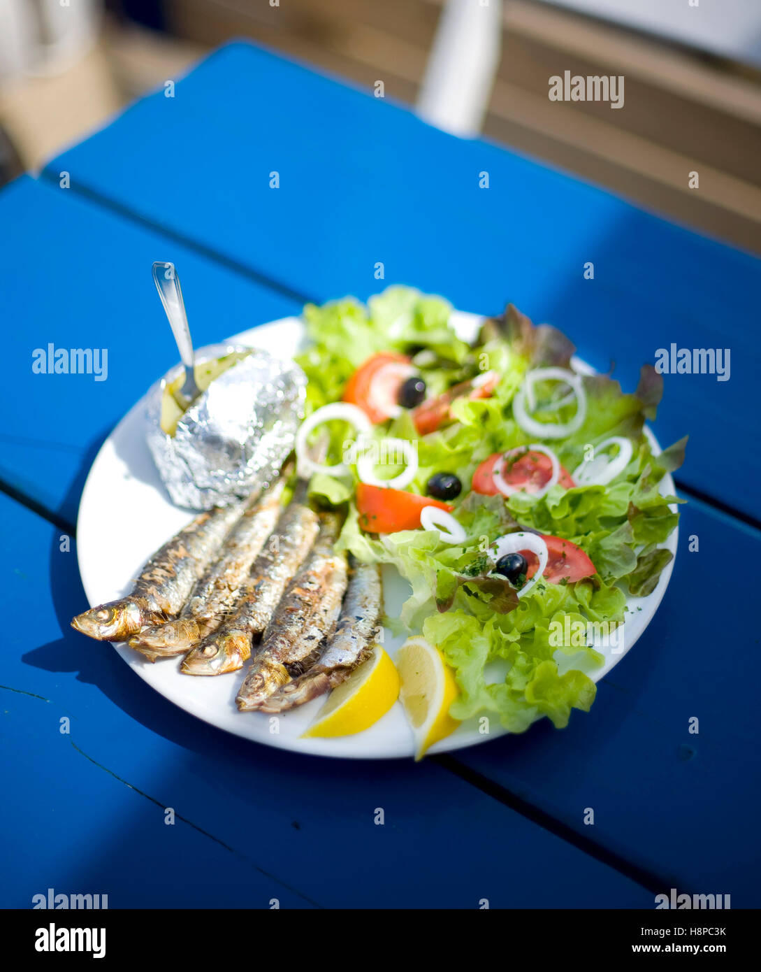 Sardine grigliate Foto Stock