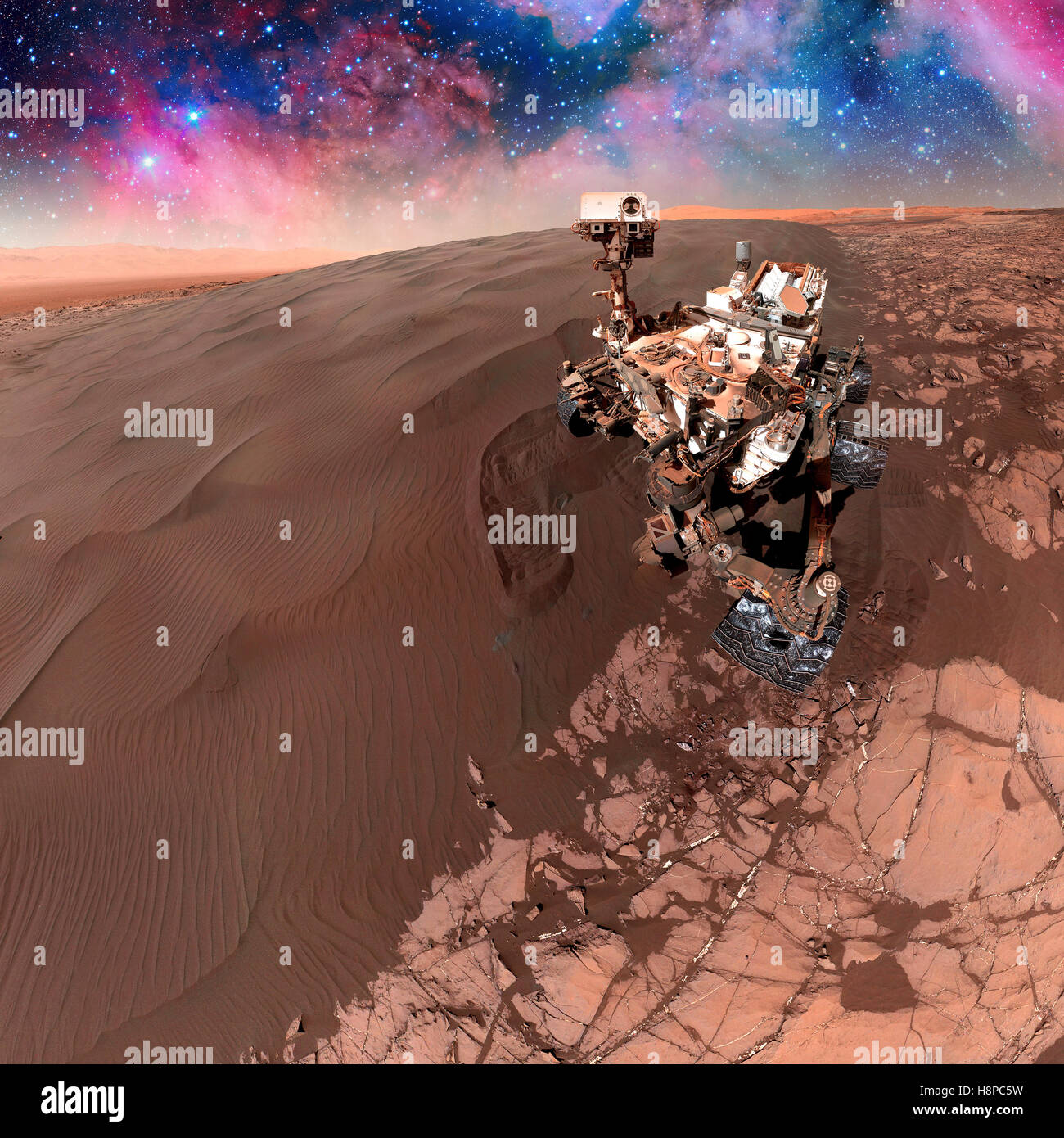Curiosità rover esplorando la superficie di Marte. Foto Stock