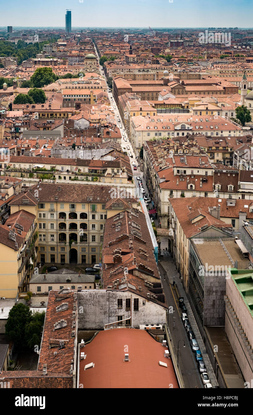 Vista di Torino preso dalla cima della Mole Antonelliana. Piemonte Italia Foto Stock